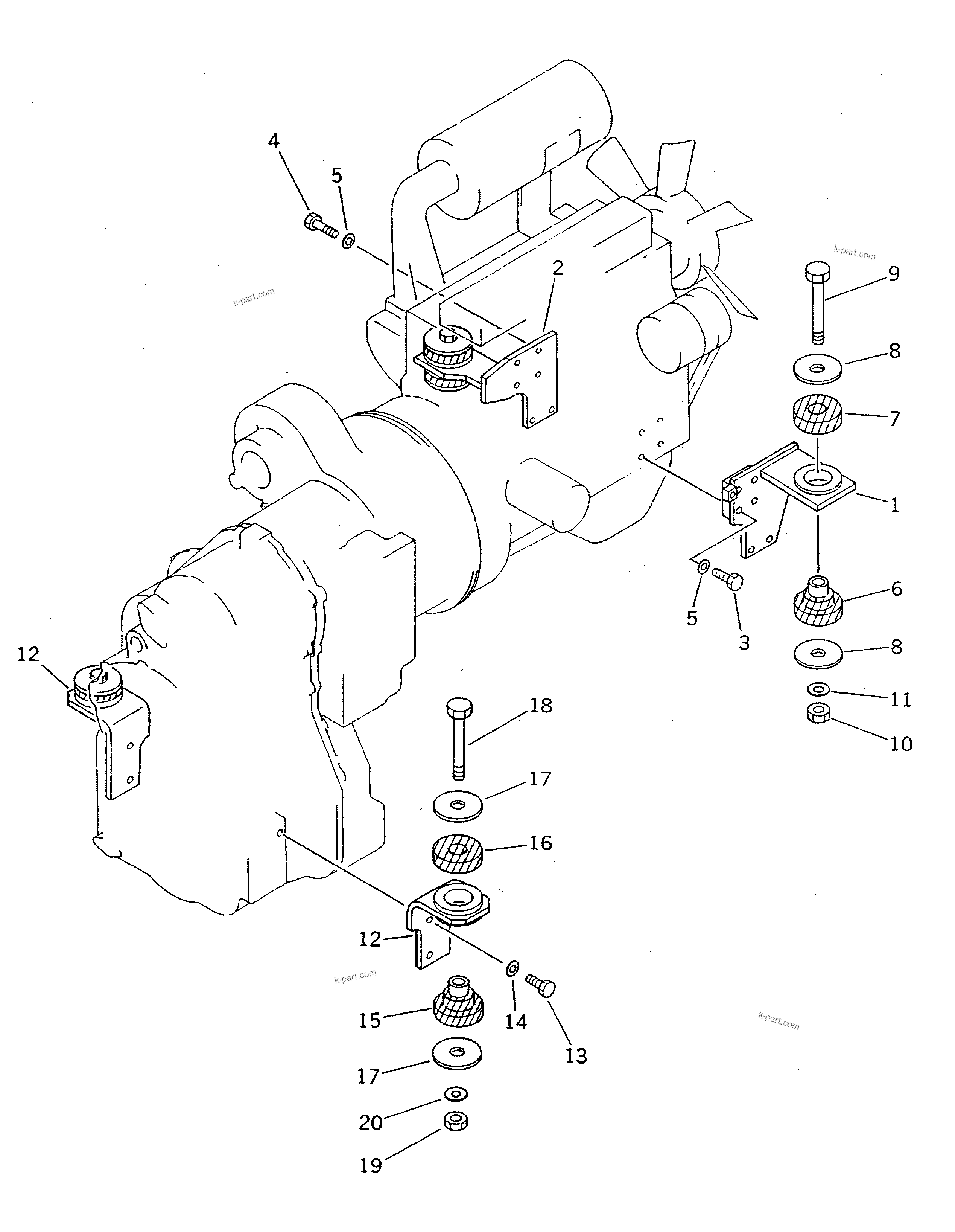 Parts diagram: ENGINE MOUNTING PARTS(#10001-11999) — WA70-1 S/N 10001-UP