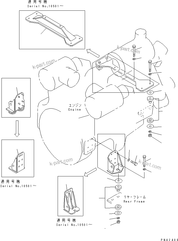 Parts diagram: ENGINE MOUNTING PARTS — WA800-2 S/N 10001-UP