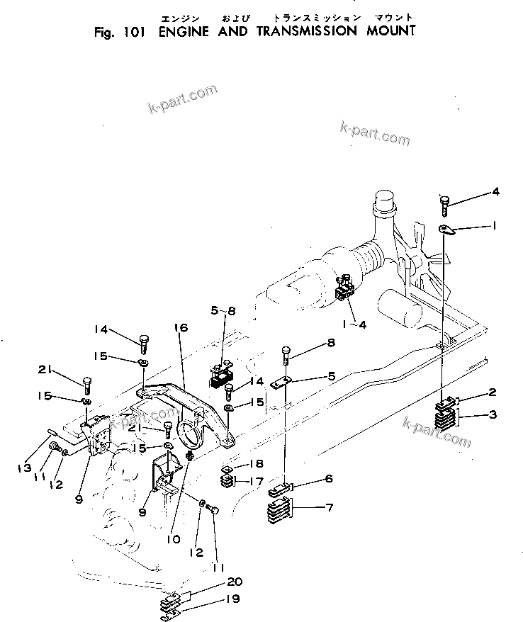 Parts diagram: ENGINE AND TRANSMISSION MOUNT — WF22A-2 S/N 1011-UP