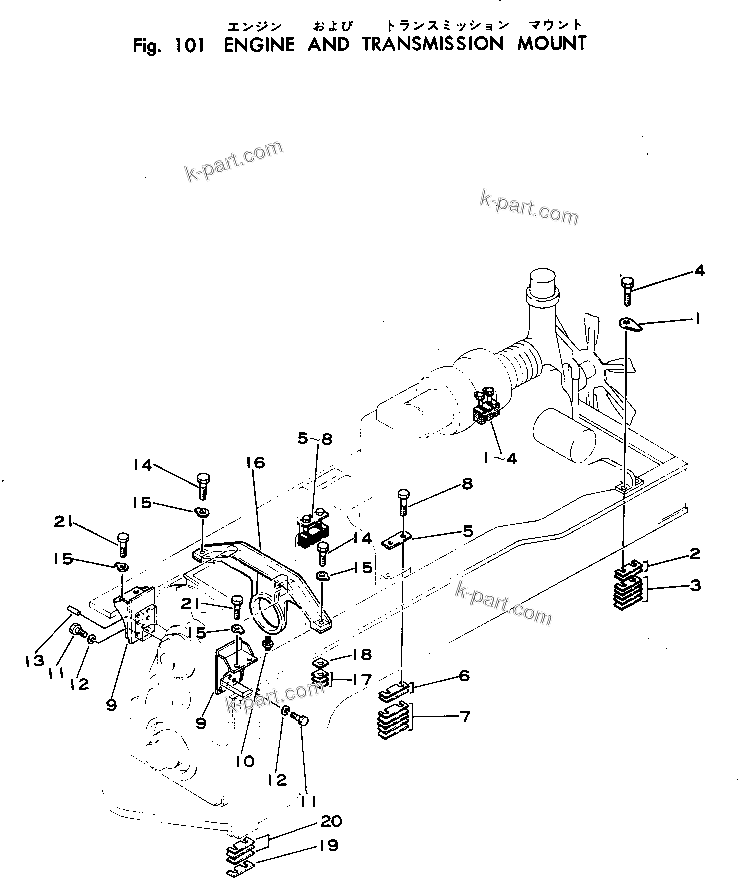 Parts diagram: ENGINE AND TRANSMISSION MOUNT — WF22T-2 S/N 1011-UP