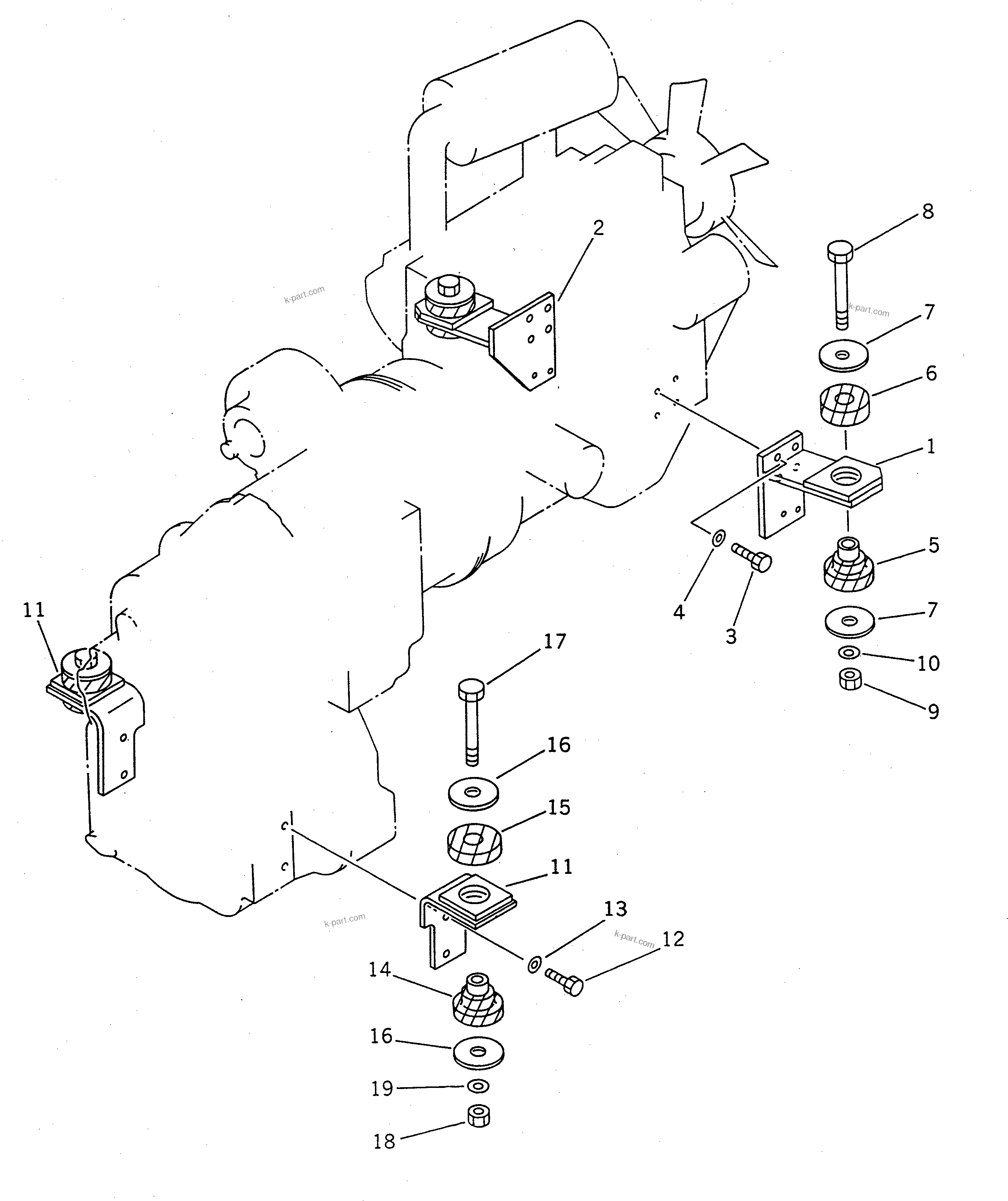 Parts diagram: ENGINE MOUNTING PARTS — WR8-1 S/N 19001-UP
