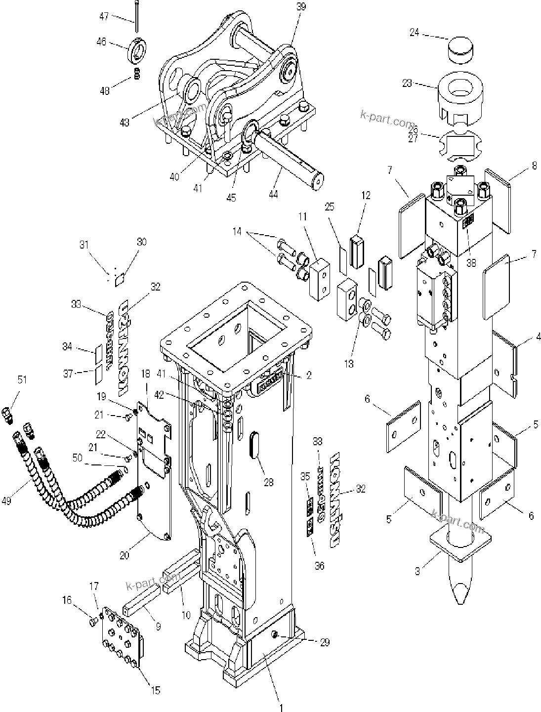 Explosionszeichnung: Katalogabschnitt — JTHB450-3 Serien-Nr. 10001 und höher (JTHB450-3_HYDRAULIC BREAKER)