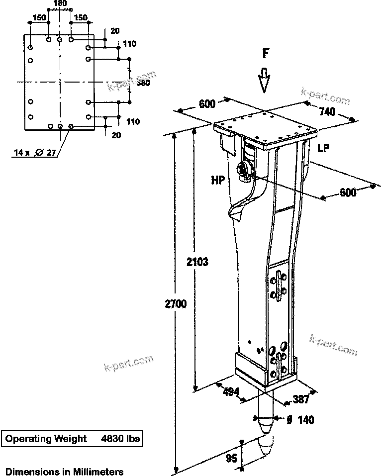 Vue éclatée : Section du catalogue — JPB3100V HYDRAULIC BREAKER n° de série ALL