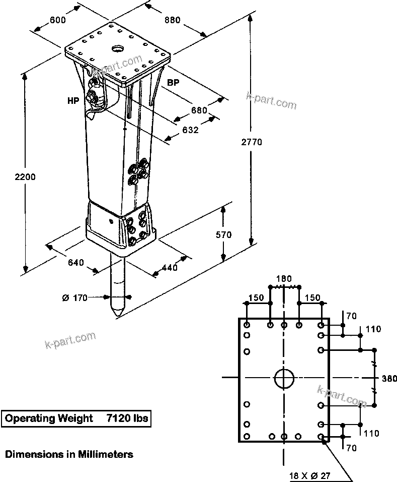 Vue éclatée : Section du catalogue — JPB5000V HYDRAULIC BREAKER n° de série ALL