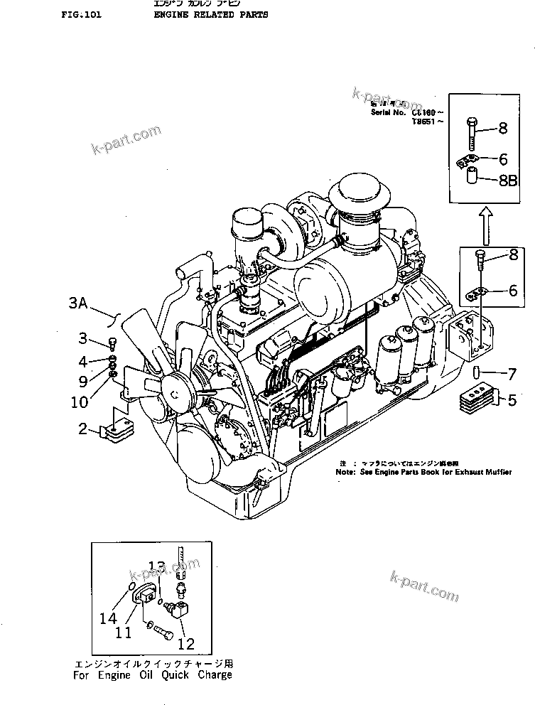 Tavola ricambi: Parti relative al motore — D155A-1 S/N 5508-UP