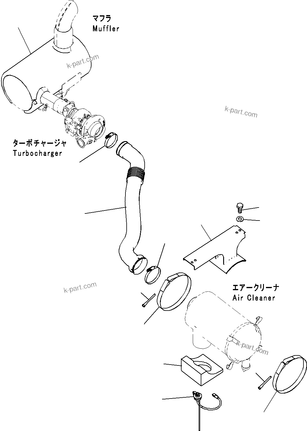 Komatsu parts book diagram for PC290-8K S/N 10001-UP ( Standard Machine ): AIR CLEANER CONNECTING PARTS (2/2)(#10001-)