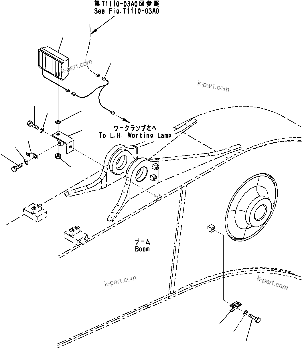 Komatsu parts book diagram for PC290-8K S/N 10001-UP ( Standard Machine ): ADDITIONAL WORKING LIGHT, MOUNTED ON BOOM, RHS(#10001-)