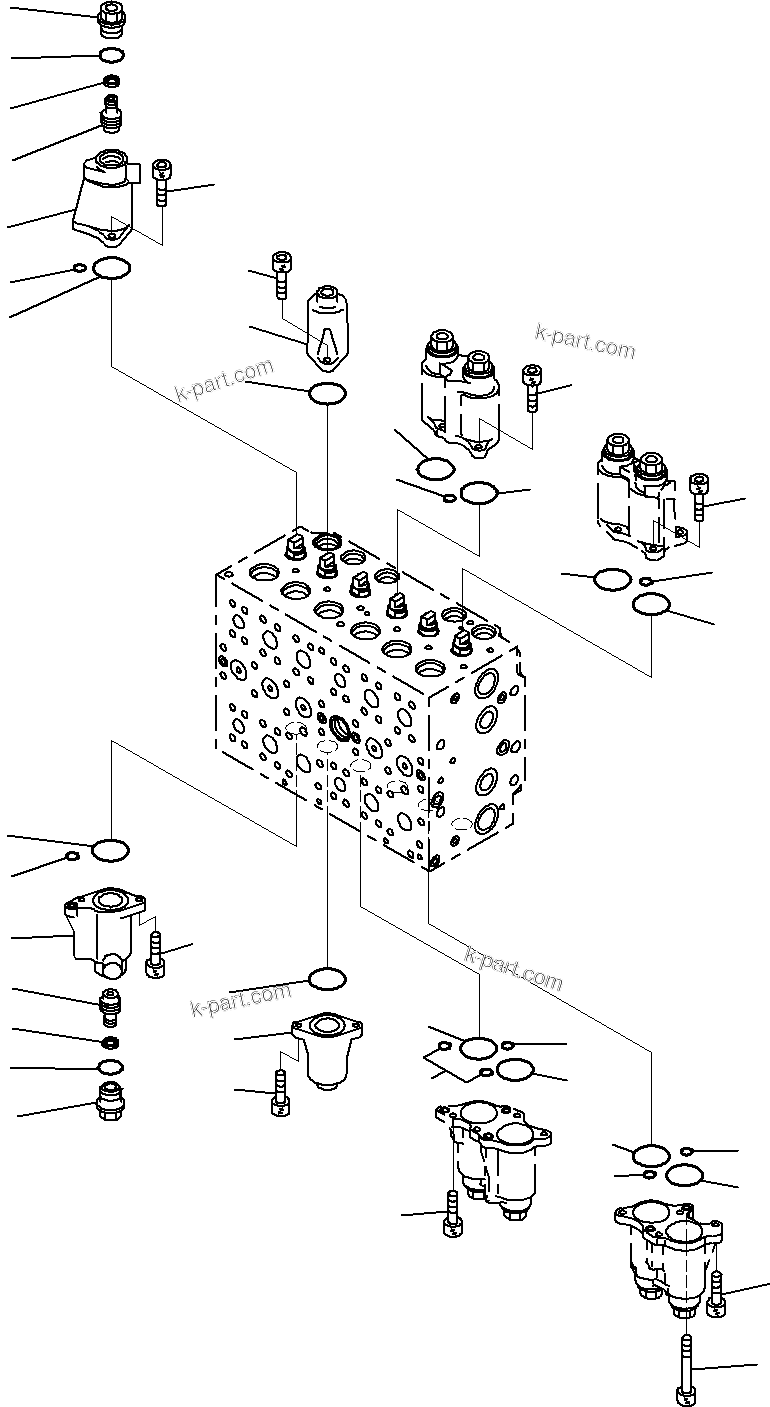Komatsu parts book diagram for PC290-8K S/N 10001-UP ( Standard Machine ): MAIN CONTROL VALVE, FOR MACHINE WITH 1-ADDITIONAL ACTUATOR CIRCUIT (4/31)(#10001-)