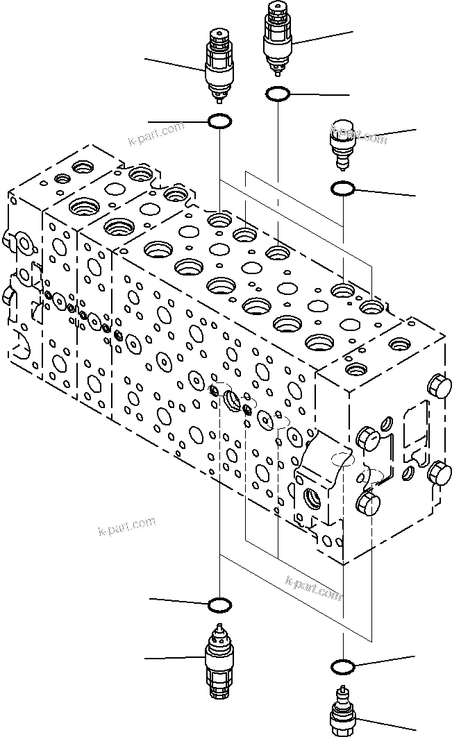 Komatsu parts book diagram for PC290-8K S/N 10001-UP ( Standard Machine ): MAIN CONTROL VALVE, FOR MACHINE WITH 1-ADDITIONAL ACTUATOR CIRCUIT (12/31)(#10001-)