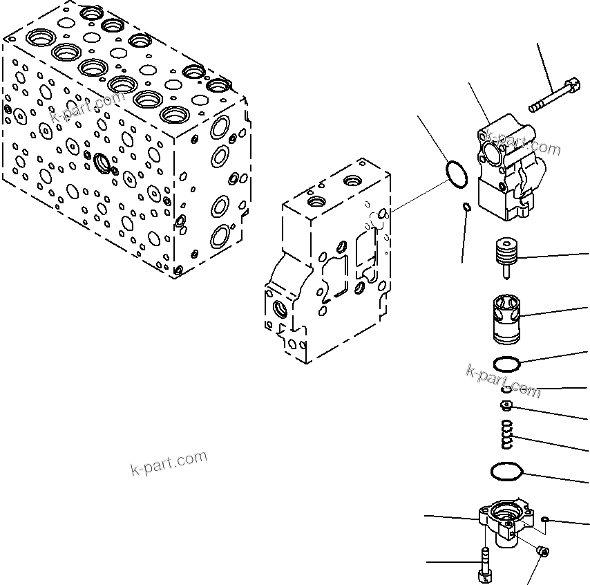 Komatsu parts book diagram for PC290-8K S/N 10001-UP ( Standard Machine ): MAIN CONTROL VALVE, FOR MACHINE WITH 1-ADDITIONAL ACTUATOR CIRCUIT (15/31)(#10001-)