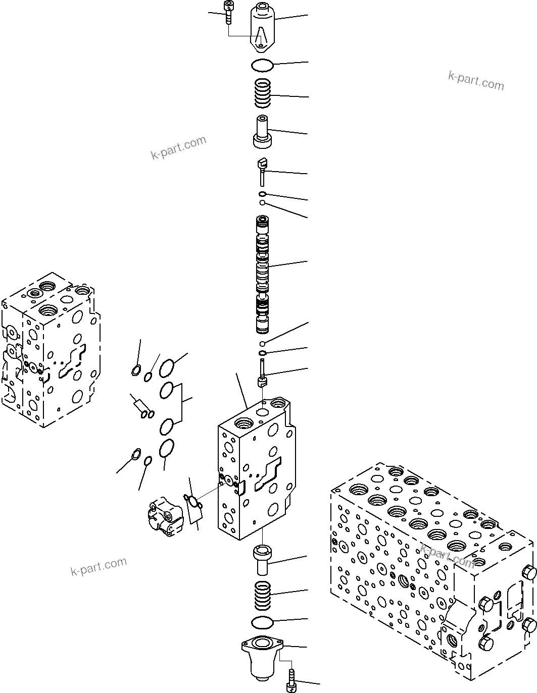 Komatsu parts book diagram for PC290-8K S/N 10001-UP ( Standard Machine ): MAIN CONTROL VALVE, FOR MACHINE WITH 1-ADDITIONAL ACTUATOR CIRCUIT (16/31)(#10001-)