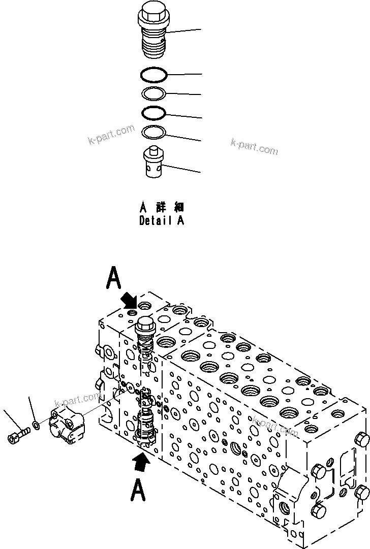 Komatsu parts book diagram for PC290-8K S/N 10001-UP ( Standard Machine ): MAIN CONTROL VALVE, FOR MACHINE WITH 1-ADDITIONAL ACTUATOR CIRCUIT (19/31)(#10001-)