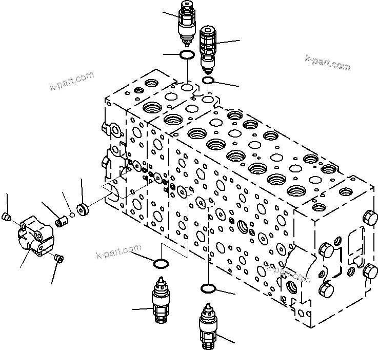 Komatsu parts book diagram for PC290-8K S/N 10001-UP ( Standard Machine ): MAIN CONTROL VALVE, FOR MACHINE WITH 1-ADDITIONAL ACTUATOR CIRCUIT (20/31)(#10001-)
