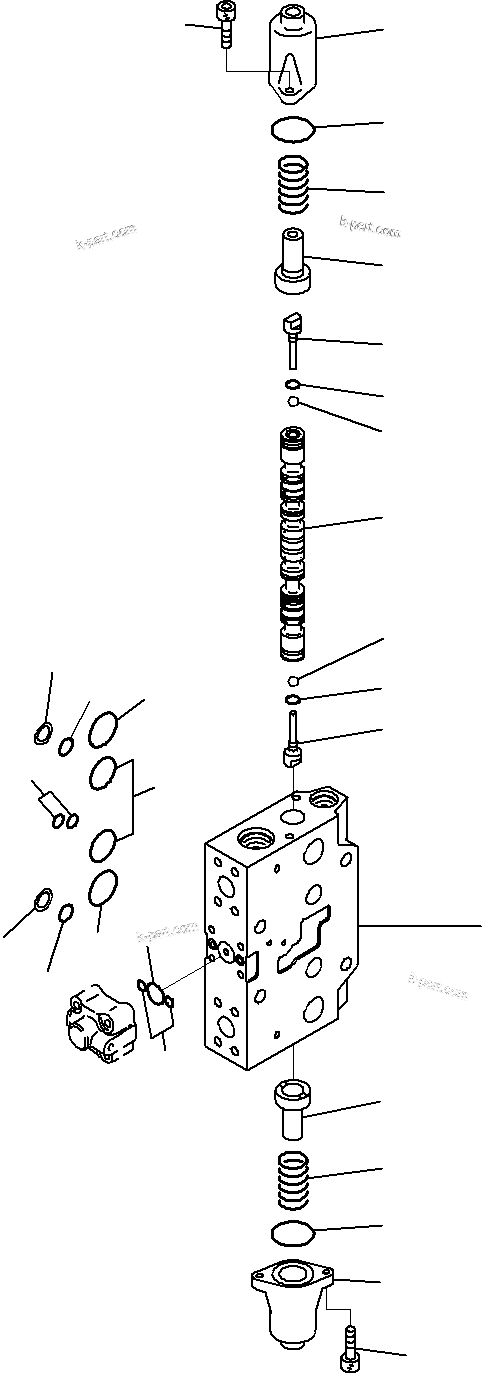 Komatsu parts book diagram for PC290-8K S/N 10001-UP ( Standard Machine ): MAIN CONTROL VALVE, FOR MACHINE WITH 1-ADDITIONAL ACTUATOR CIRCUIT (22/31)(#10001-)