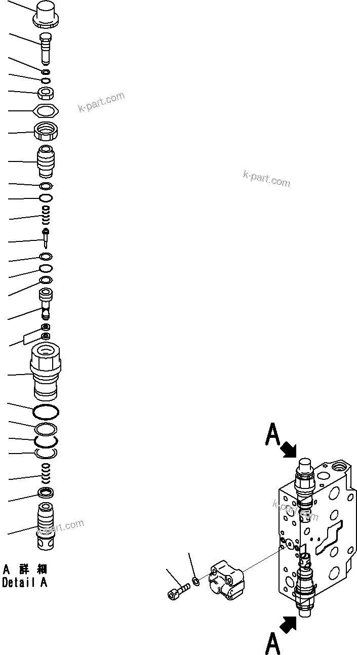Komatsu parts book diagram for PC290-8K S/N 10001-UP ( Standard Machine ): MAIN CONTROL VALVE, FOR MACHINE WITH 1-ADDITIONAL ACTUATOR CIRCUIT (23/31)(#10001-)