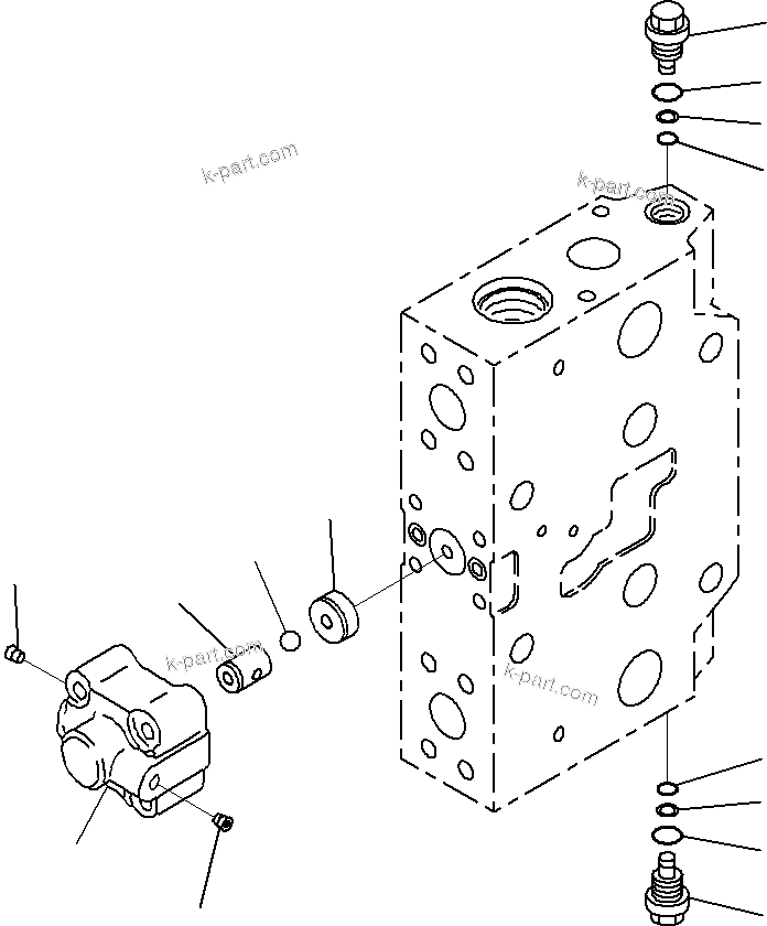 Komatsu parts book diagram for PC290-8K S/N 10001-UP ( Standard Machine ): MAIN CONTROL VALVE, FOR MACHINE WITH 1-ADDITIONAL ACTUATOR CIRCUIT (24/31)(#10001-)