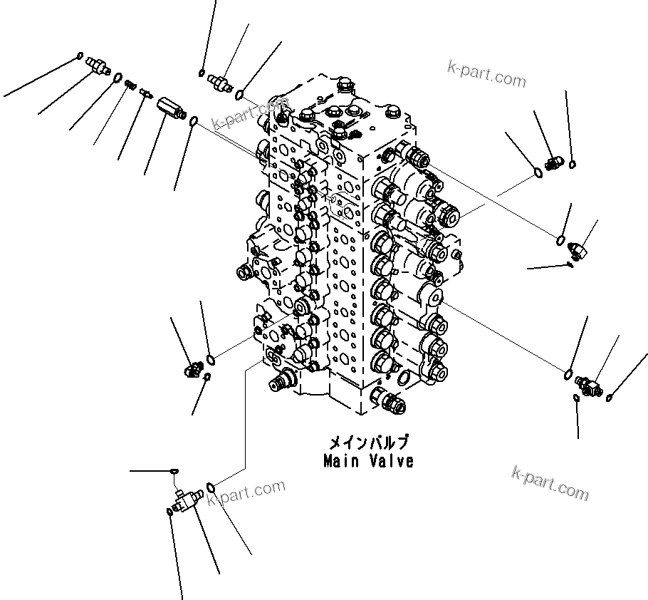 Komatsu parts book diagram for PC290-8K S/N 10001-UP ( Standard Machine ): MAIN CONTROL VALVE, FOR MACHINE WITH 1-ADDITIONAL ACTUATOR CIRCUIT (28/31)(#10001-)