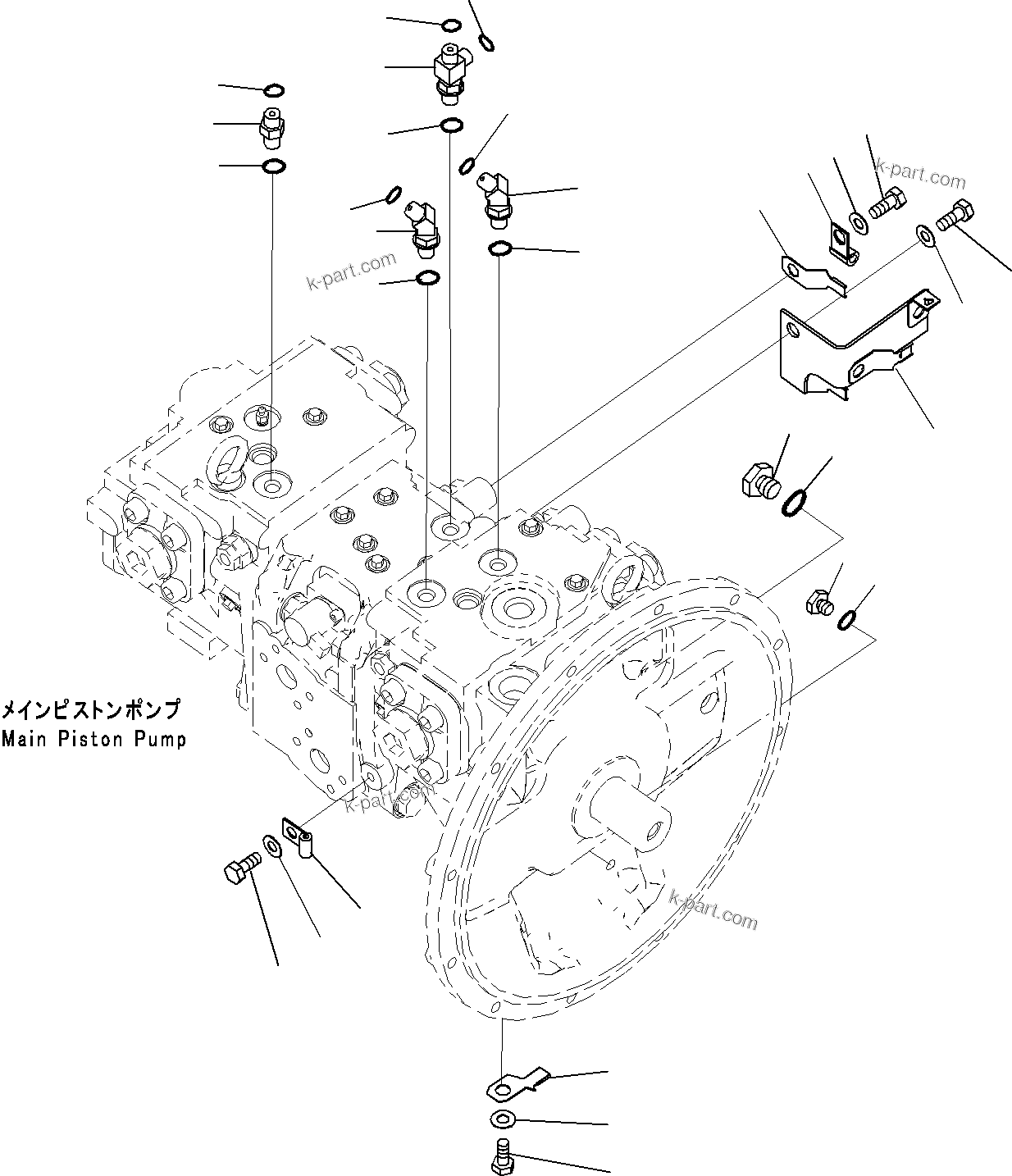 Komatsu parts book diagram for PC290-8K S/N 10001-UP ( Standard Machine ): MAIN PISTON PUMP, FOR MACHINE WITH 1-ADDITIONAL ACTUATOR CIRCUIT(#10001-)