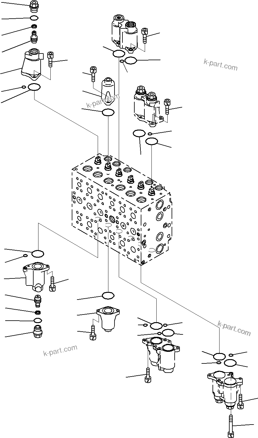 Komatsu parts book diagram for PC290-8K S/N 10001-UP ( Standard Machine ): MAIN CONTROL VALVE, FOR MACHINE WITH 1-ADDITIONAL ACTUATOR CIRCUIT AND BOOM HOLDING VALVE (4/22)(#10001-)