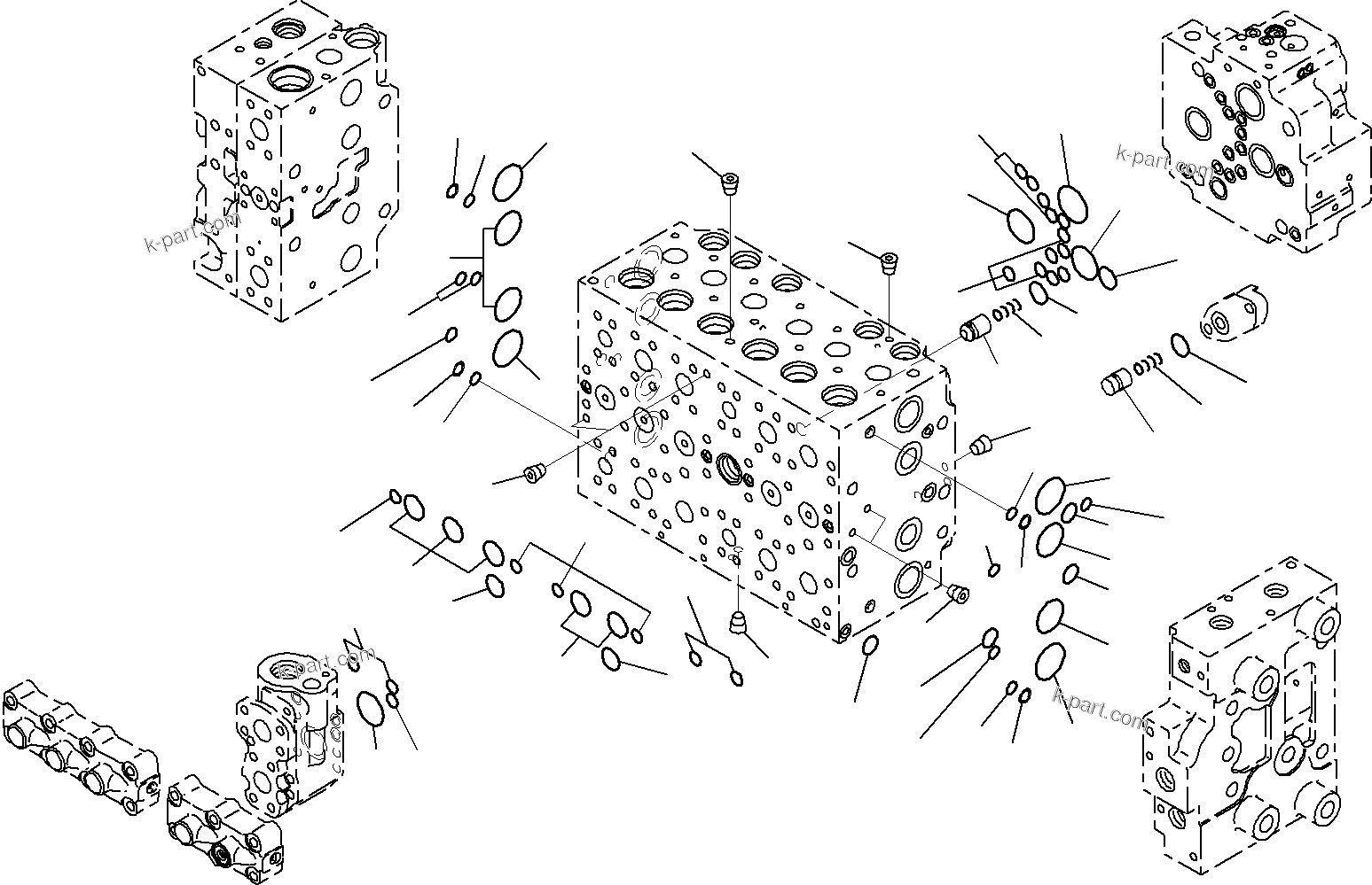 Komatsu parts book diagram for PC290-8K S/N 10001-UP ( Standard Machine ): MAIN CONTROL VALVE, FOR MACHINE WITH 1-ADDITIONAL ACTUATOR CIRCUIT AND BOOM HOLDING VALVE (5/22)(#10001-)