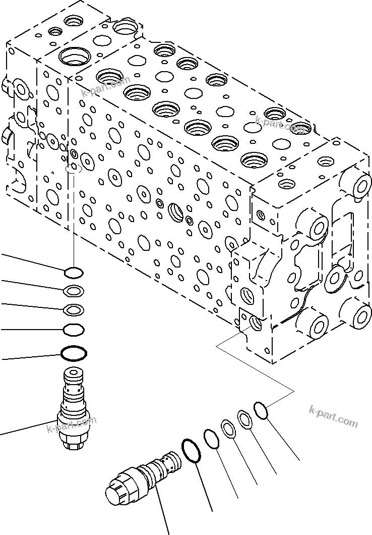 Komatsu parts book diagram for PC290-8K S/N 10001-UP ( Standard Machine ): MAIN CONTROL VALVE, FOR MACHINE WITH 1-ADDITIONAL ACTUATOR CIRCUIT AND BOOM HOLDING VALVE (8/22)(#10001-)