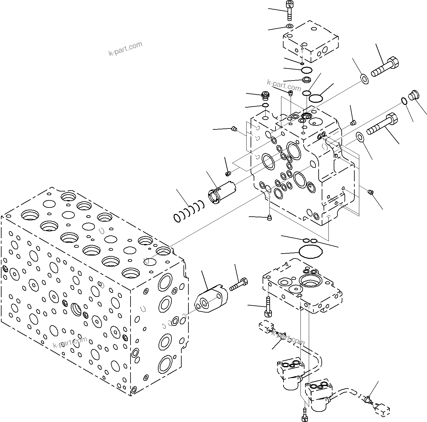 Komatsu parts book diagram for PC290-8K S/N 10001-UP ( Standard Machine ): MAIN CONTROL VALVE, FOR MACHINE WITH 1-ADDITIONAL ACTUATOR CIRCUIT AND BOOM HOLDING VALVE (14/22)(#10001-)
