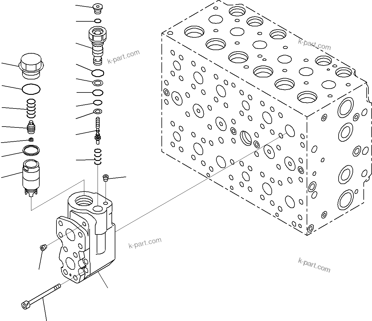 Komatsu parts book diagram for PC290-8K S/N 10001-UP ( Standard Machine ): MAIN CONTROL VALVE, FOR MACHINE WITH 1-ADDITIONAL ACTUATOR CIRCUIT AND BOOM HOLDING VALVE (19/22)(#10001-)