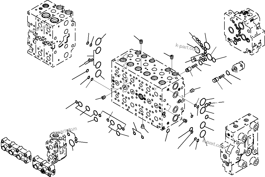 Komatsu parts book diagram for PC290-8K S/N 10001-UP ( Standard Machine ): MAIN CONTROL VALVE, FOR MACHINE WITH 2-ADDITIONAL ACTUATOR CIRCUIT (5/24)(#10001-)