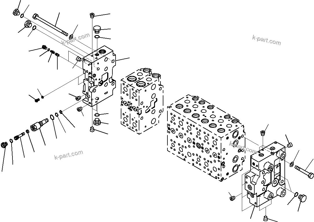 Komatsu parts book diagram for PC290-8K S/N 10001-UP ( Standard Machine ): MAIN CONTROL VALVE, FOR MACHINE WITH 2-ADDITIONAL ACTUATOR CIRCUIT (7/24)(#10001-)