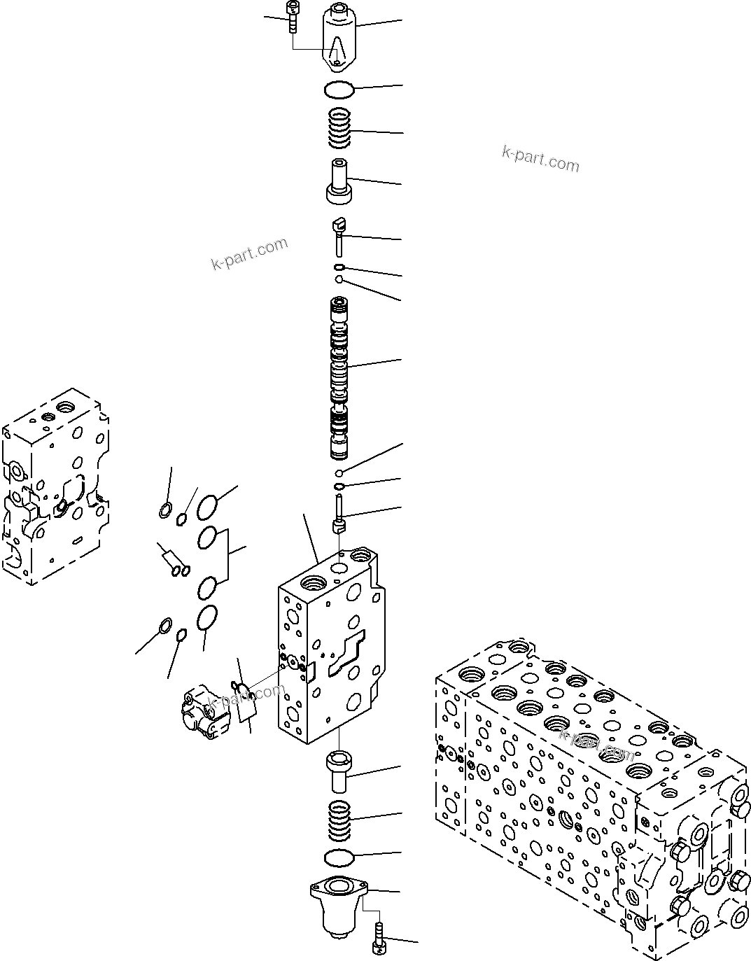 Komatsu parts book diagram for PC290-8K S/N 10001-UP ( Standard Machine ): MAIN CONTROL VALVE, FOR MACHINE WITH 2-ADDITIONAL ACTUATOR CIRCUIT (18/24)(#10001-)