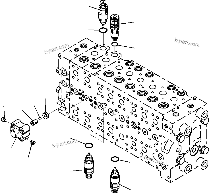 Komatsu parts book diagram for PC290-8K S/N 10001-UP ( Standard Machine ): MAIN CONTROL VALVE, FOR MACHINE WITH 2-ADDITIONAL ACTUATOR CIRCUIT (20/24)(#10001-)