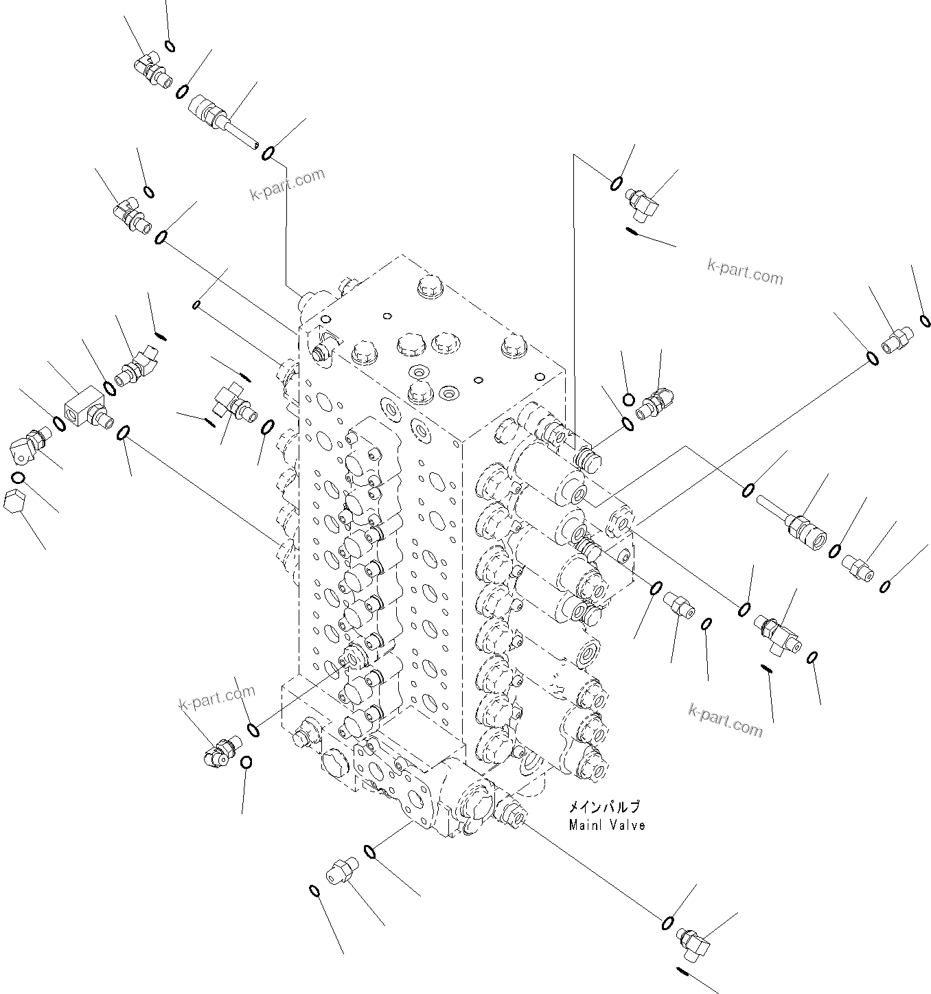 Komatsu parts book diagram for PC290-8K S/N 10001-UP ( Standard Machine ): MAIN CONTROL VALVE, FOR MACHINE WITH 2-ADDITIONAL ACTUATOR CIRCUIT (23/24)(#10001-)