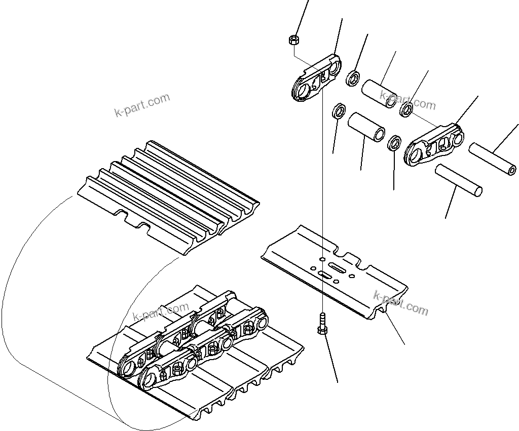 Komatsu parts book diagram for PC290-8K S/N 10001-UP ( Standard Machine ): TRACK SHOE ASSEMBLY, WITH HOLED TRIPLE GROUSER SHOE AND SEALED & GREASED LINKS(#10001-)