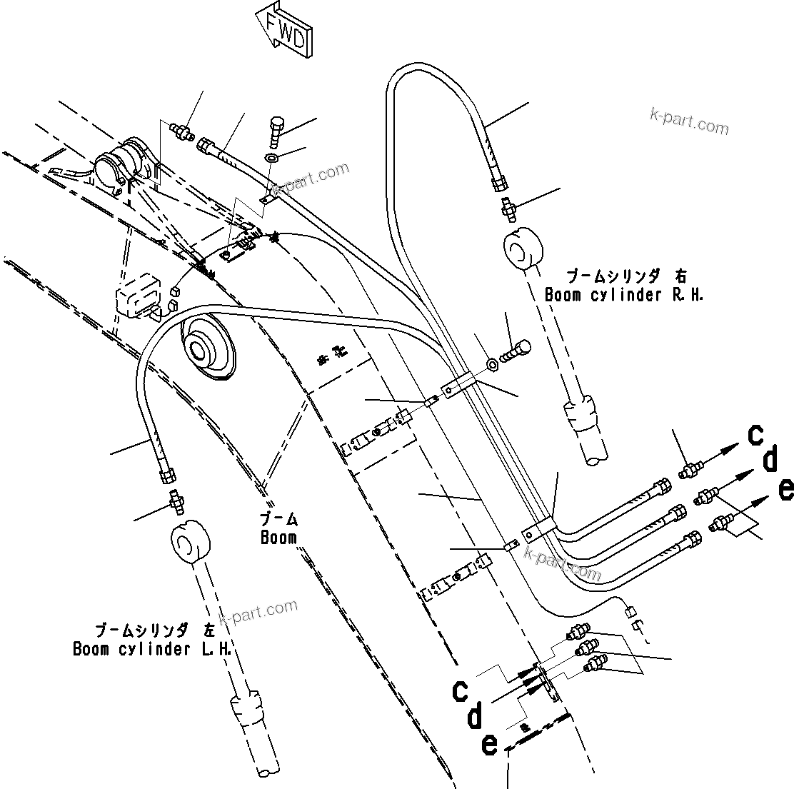 Komatsu parts book diagram for PC290-8K S/N 10001-UP ( Standard Machine ): BOOM, STRENGTHENED, FOR MACHINE WITH 1-ADDITIONAL ACTUATOR (4/6)(#20001-)