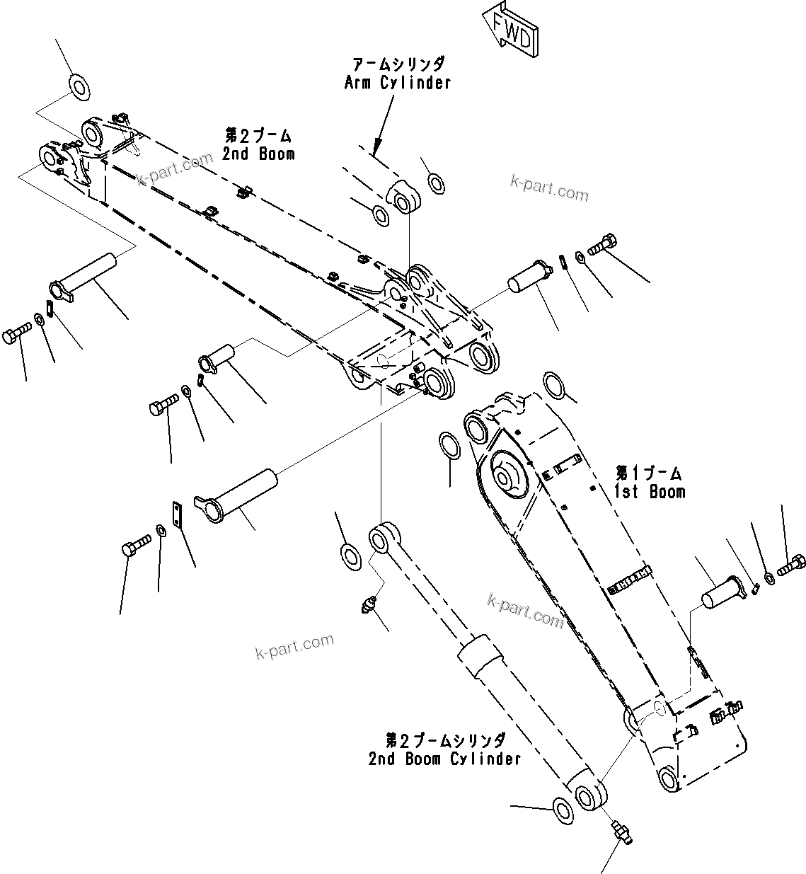Komatsu parts book diagram for PC290-8K S/N 10001-UP ( Standard Machine ): BOOM (8/11)(#10001-)