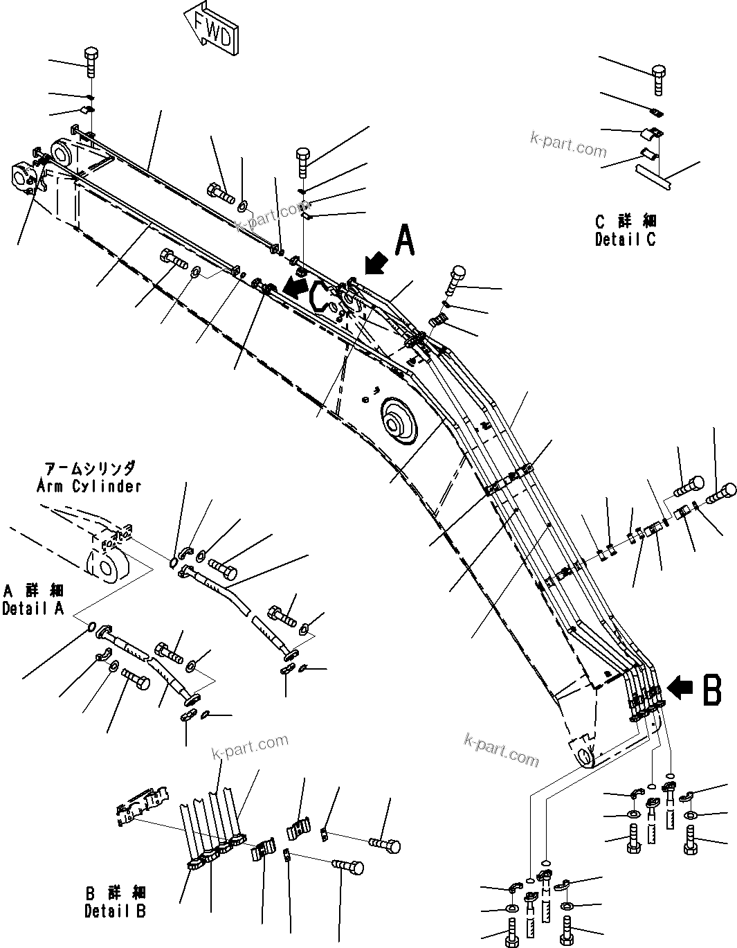 Komatsu parts book diagram for PC290-8K S/N 10001-UP ( Standard Machine ): BOOM (1/3)(#10001-)