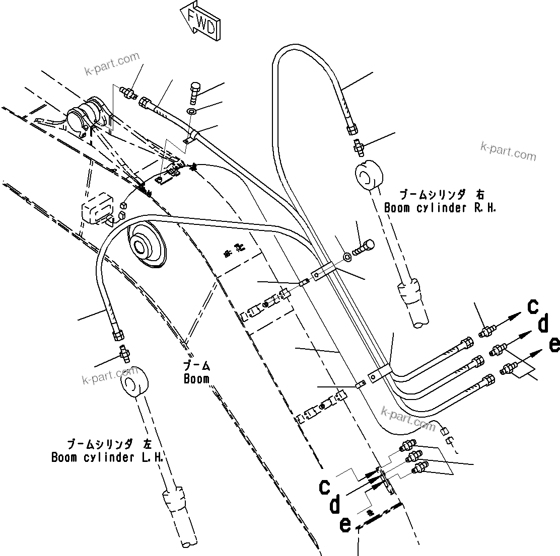 Komatsu parts book diagram for PC290-8K S/N 10001-UP ( Standard Machine ): BOOM (3/4)(#10001-)