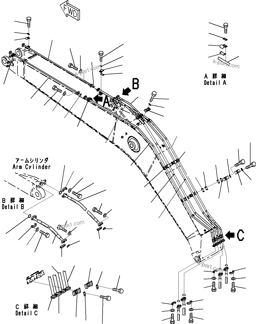 Komatsu parts book diagram for PC290-8K S/N 10001-UP ( Standard Machine ): BOOM (1/3)(#10001-)