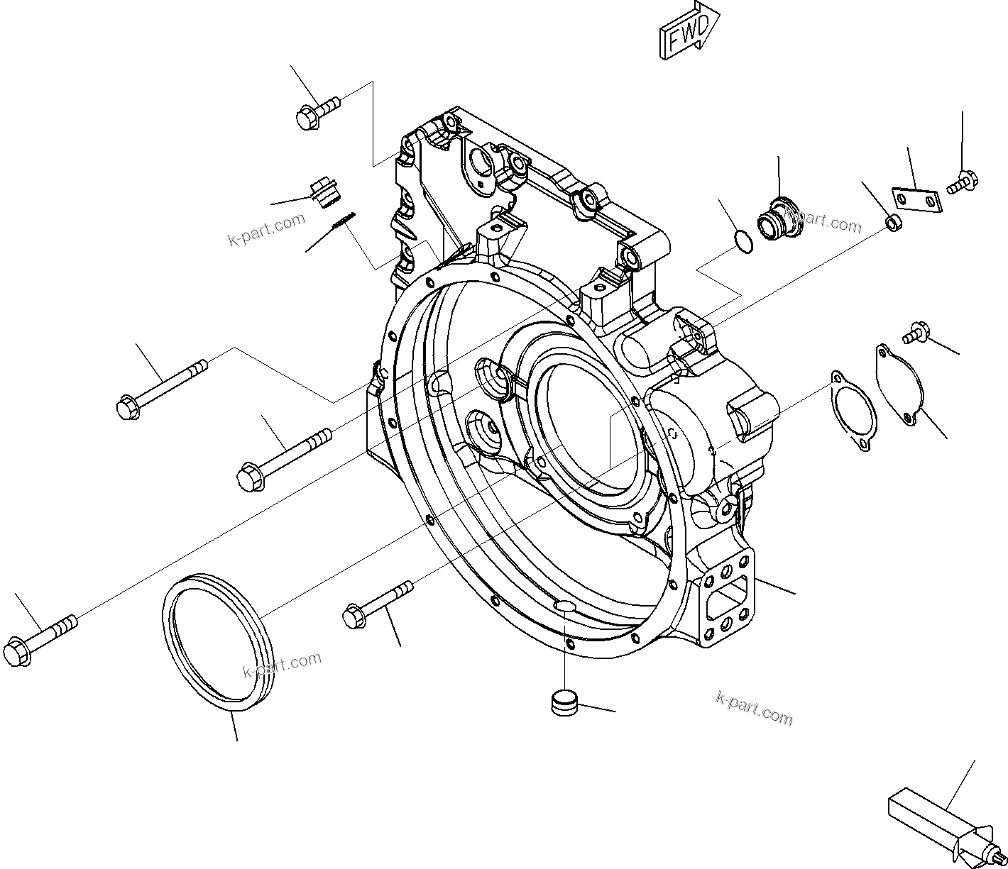 Komatsu parts book diagram for SAA6D107E-1E S/N 21711506-UP (For PC290LC/NLC-8): FLYWHEEL HOUSING