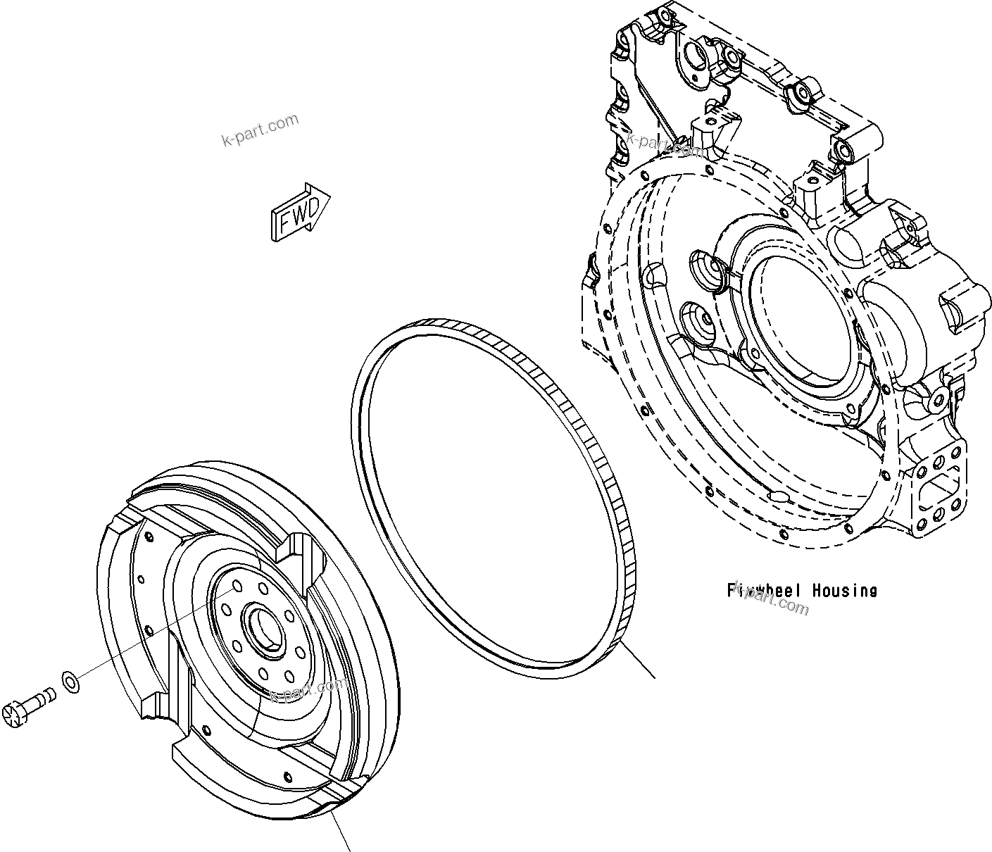 Komatsu parts book diagram for SAA6D107E-1E S/N 21711506-UP (For PC290LC/NLC-8): FLYWHEEL