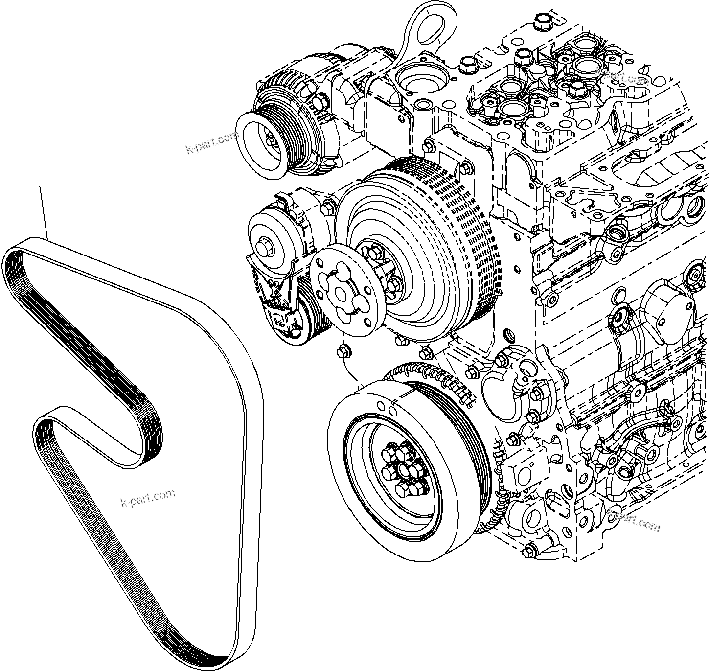 Komatsu parts book diagram for SAA6D107E-1E S/N 21711506-UP (For PC290LC/NLC-8): COOLING FAN BELT