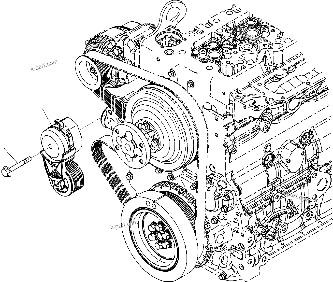 Komatsu parts book diagram for SAA6D107E-1E S/N 21711506-UP (For PC290LC/NLC-8): COOLING FAN BELT TENSIONER