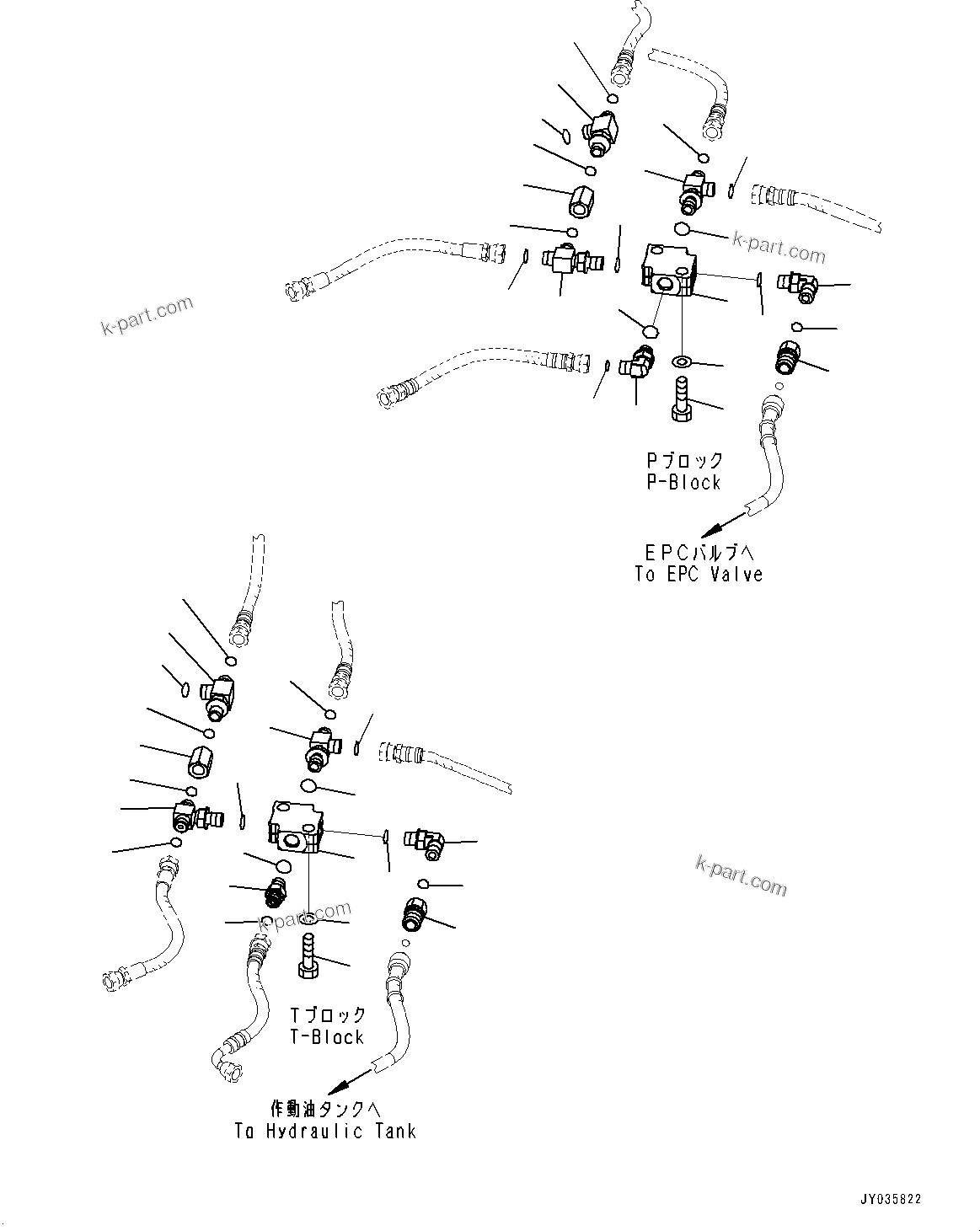 Komatsu parts book diagram for PC55MR-3 S/N 15001-UP: ? ?МЮ, МЫ ?, P, T МЮЫЇё (КЯЬ ?  ?ЭёЮЩ КЯЬ ? БЩД МЮЪ ?ДЮ •T)(#15504-16000)