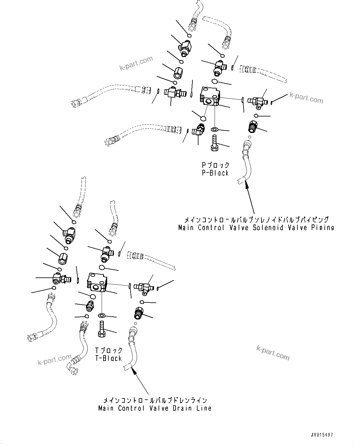 Komatsu parts book diagram for PC55MR-3 S/N 15001-UP: ? ?МЮ, МЫ ?, P, T МЮЫЇёҐј ?Щ (КЯЬ ?  ?ЭёЮЩ КЯЬ ? БЩД МЮЪ ?ДЮ •T)(#16001-16028)