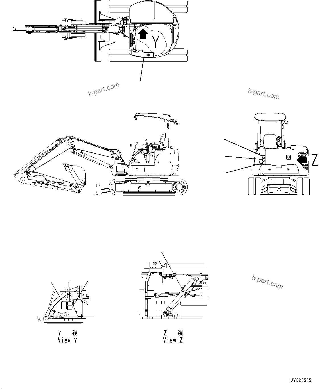 Komatsu parts book diagram for PC55MR-3 S/N 15001-UP: ‘ЂЌм ЪКЮ ? КЯА ?Э, ‘ЂЌм ЪКЮ ? КЯА ?ЭҐЉЉ‚иЋ~‚Я ј ?Д (“ъ–{ЊкЋWЋ ?,  ? ?ЙЛЯ—P, ”сROPS, КЯЬ ?  ?ЭёЮЩ КЯЬ ? БЩД)(#16920-)