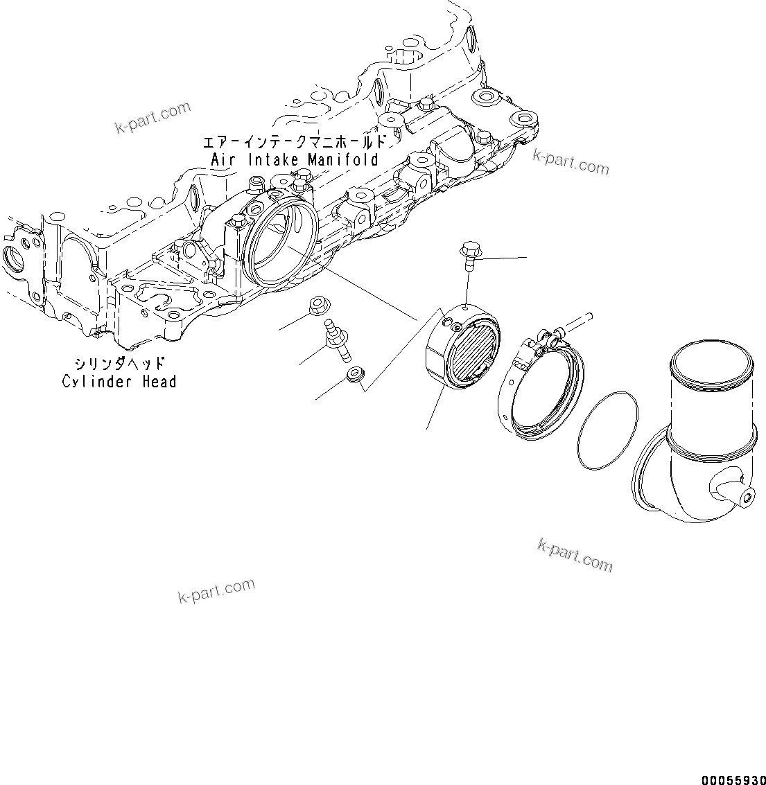 Komatsu parts book diagram for SAA4D107E-1D S/N 26527701-UP (For PC160LC-8): AIR INTAKE HEATER (#26527701-)