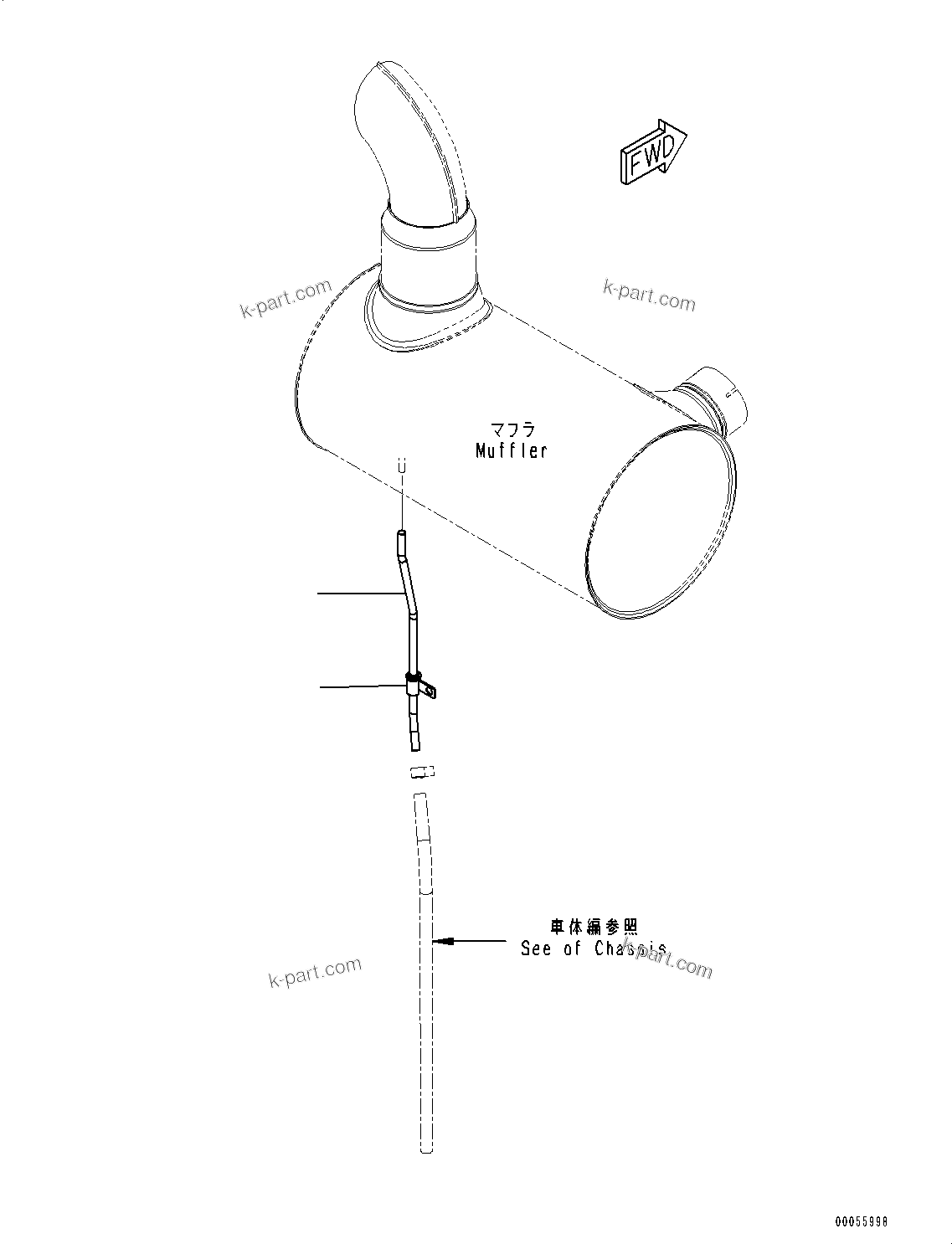 Komatsu parts book diagram for SAA4D107E-1D S/N 26527701-UP (For PC160LC-8): EXHAUST MUFFLER DRAIN (#26527701-)