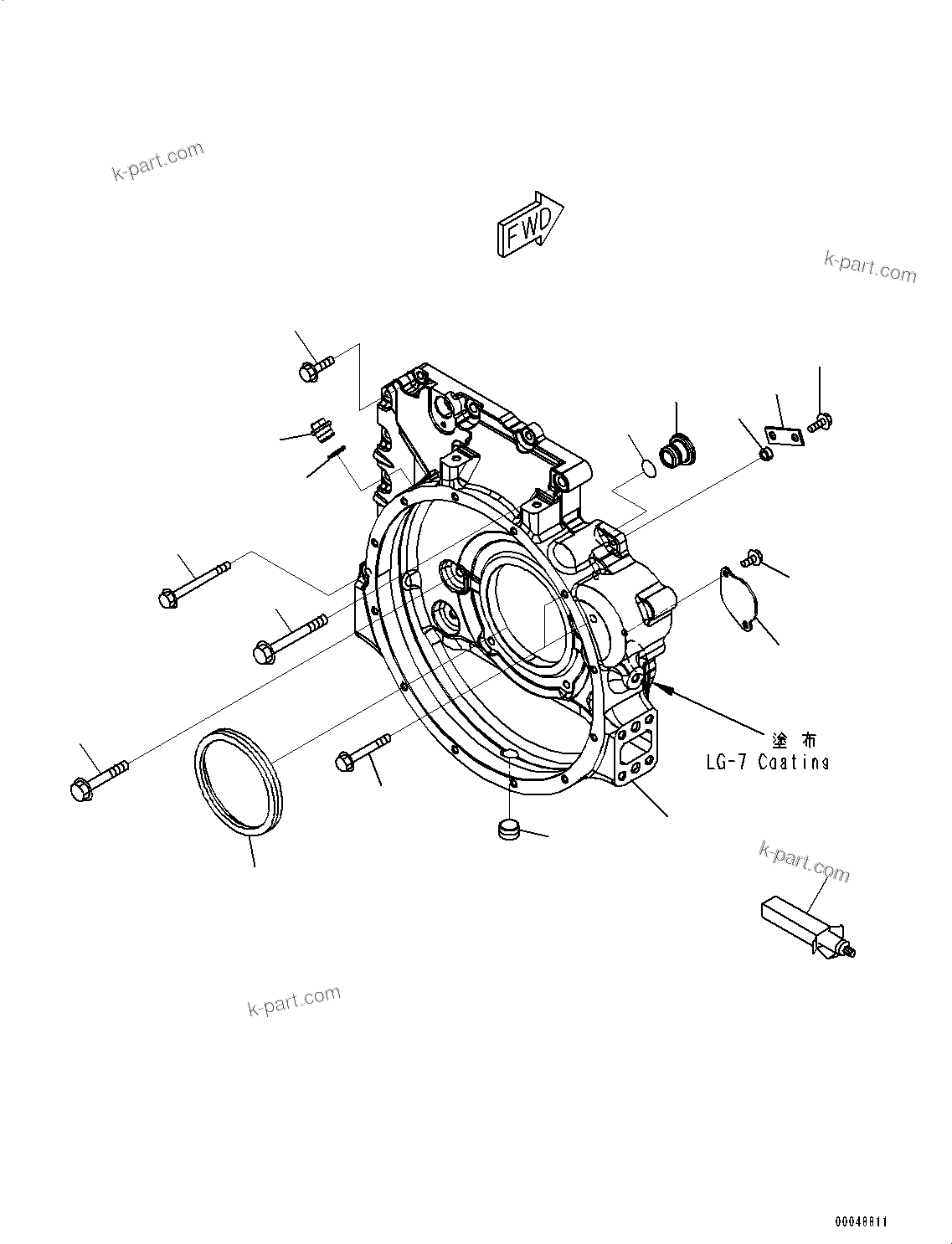 Komatsu parts book diagram for SAA4D107E-1D S/N 26527701-UP (For PC160LC-8): FLYWHEEL HOUSING (#26527701-)
