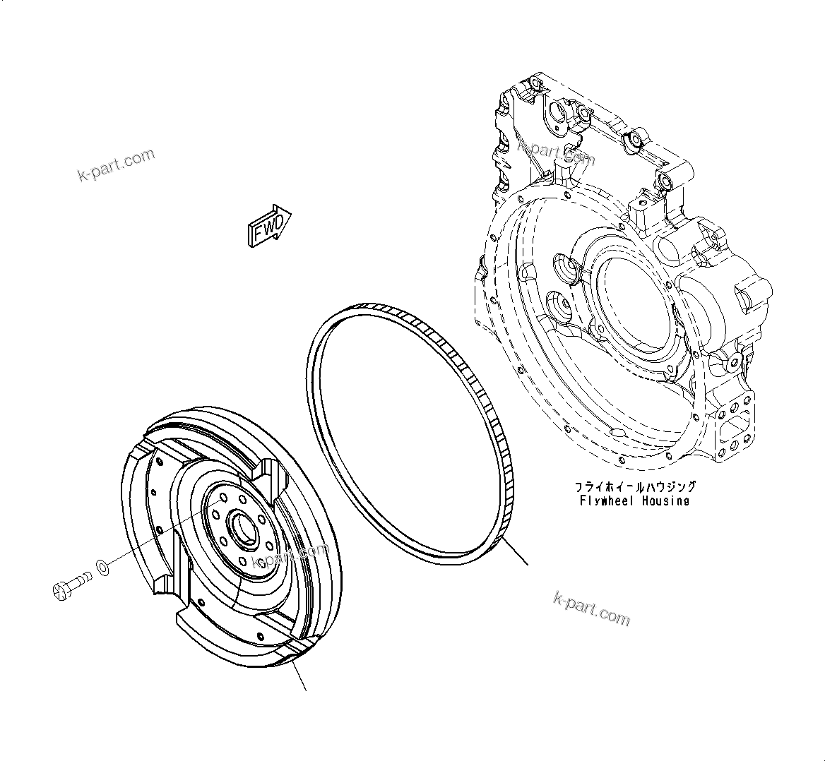 Komatsu parts book diagram for SAA4D107E-1D S/N 26527701-UP (For PC160LC-8): FLYWHEEL (#26527701-)