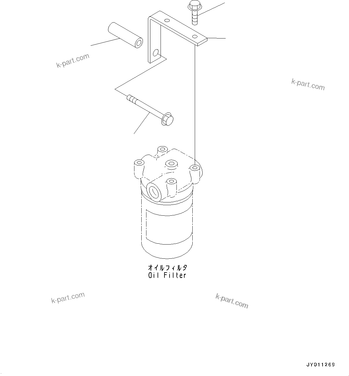 Komatsu parts book diagram for SAA4D107E-1D S/N 26527701-UP (For PC160LC-8): ENGINE OIL FILTER BRACKET (#26527701-26556884)